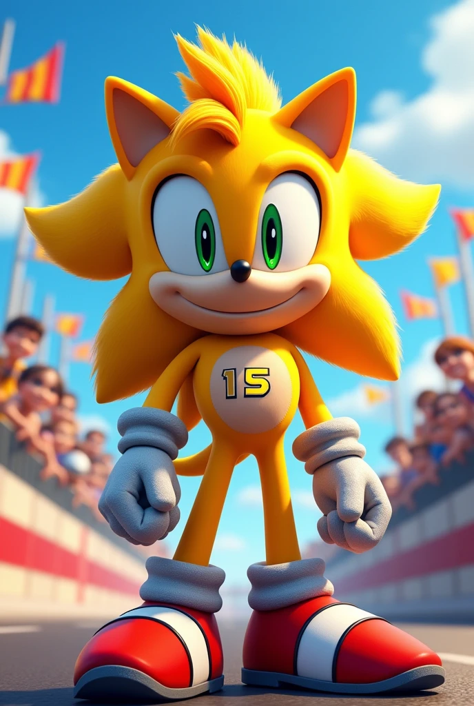 Yellow Sonic dressed as number 15