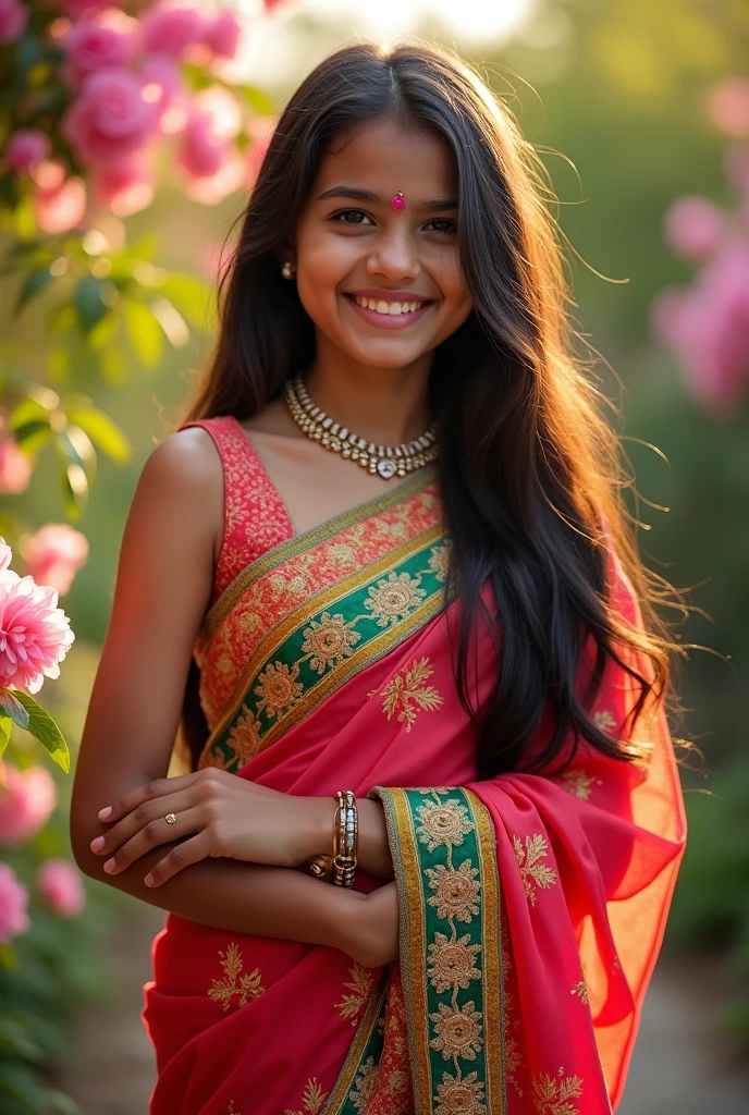 generate  image of butiful girl of 16 age and wear saree