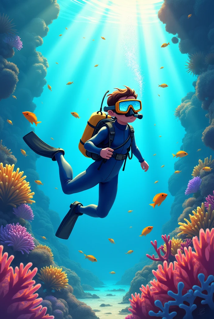 Great for Instagram profile pictures、Draw a scuba diving illustration
