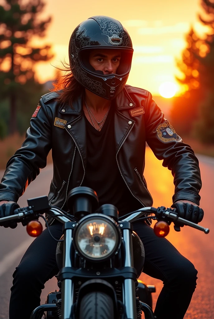 Artistic drawing of a biker wearing a helmet