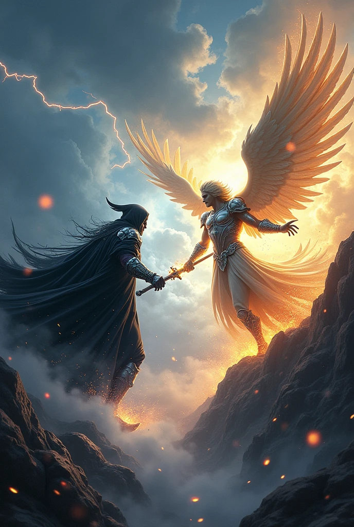 a fierce battle between the god of death and the god of angels