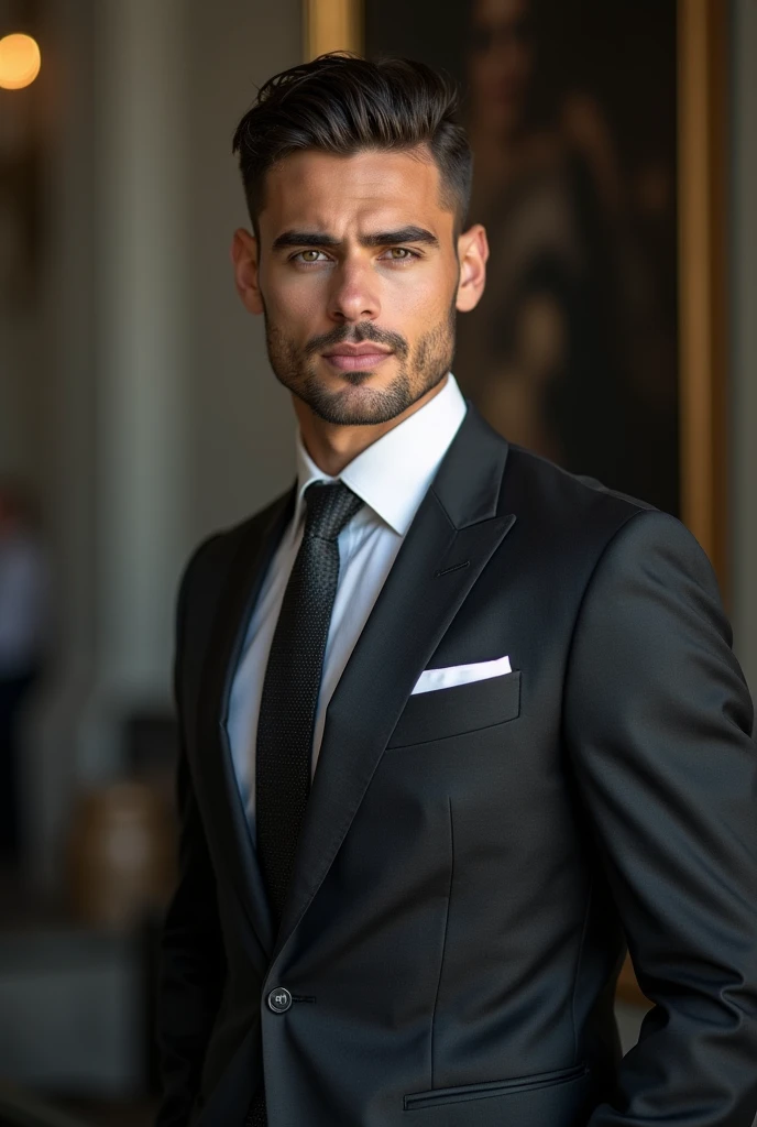 To emulate a certain handsome man, You can imagine the following characteristics:

1. **Face**:
   - **Shape**: Face cân đối, has sharp angles like strong jawbones, high cheekbones.
   - **Eye**: bright eyes, has depth, can be brown, blue or gray, with long and curly eyelashes.
   - **nose**: nose thẳng, proportional to the face.
   - **mouth**: plump lips, bright smile, regular.

2. **hair**:
   - **Hairstyle**: hair được cắt gọn gàng hoặc có kiểu tóc thời trang, can be short hair, Long hair can be slicked back or other modern hairstyles.

3. **Body shape**:
   - **Figure;**: Body shape cân đối, moderate muscle, average height or slightly taller.
   - **Posture**: stand upright, tự tin, with natural posture.

4. **Dress style**:
   - **Trang phục**: Dress elegantly and appropriately for each situation, It can be a formal business suit or a comfortable yet stylish outfit..
   - **accessory**: clock, sunglasses, or other accessories to add elegance.

5. **Expressiveness**:
   - **Character**: friendly, tự tin, with a bright smile and captivating eyes.

These features combined will create the image of a handsome man., attractive and impressive.