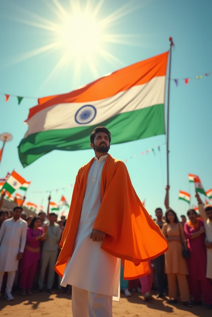 indian national flag - a man stooling in middle