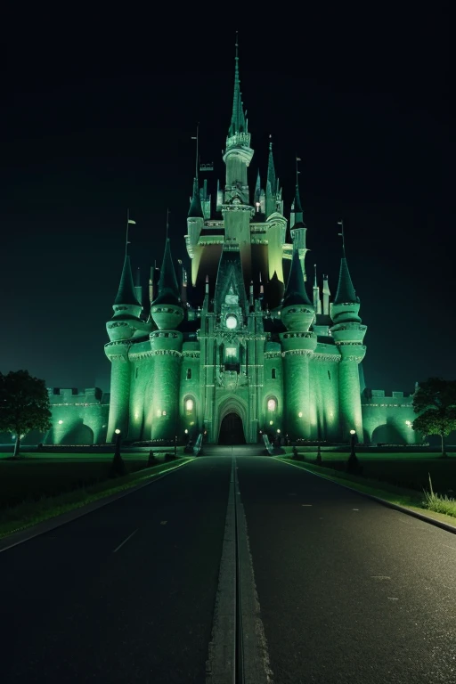 a giant castle made of technology and green programming lines in a super protected digital world with a black background