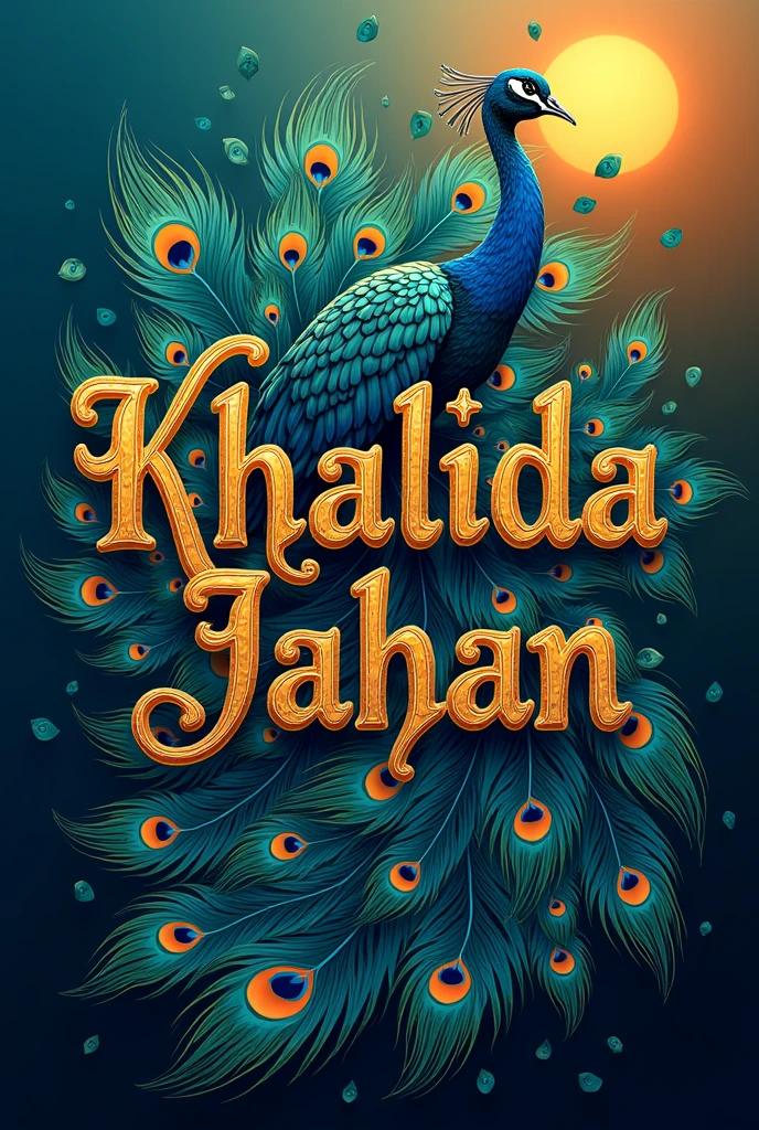 Khalida jahan name with peacock feathers theme
