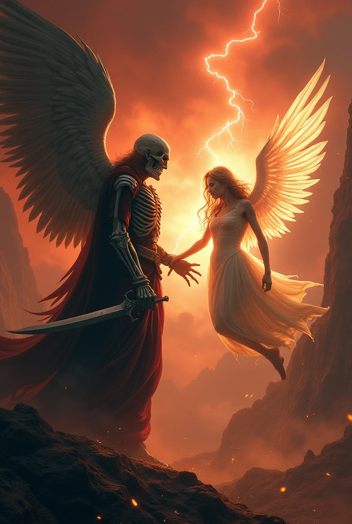 a fierce battle between the male god of death and the angel god