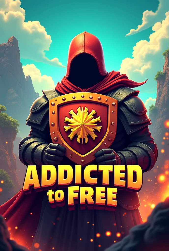 Create me a symbol that contains the free fire logo, the clash of clans logo and the fifa mobile logo, and a phrase that says addicted to free.