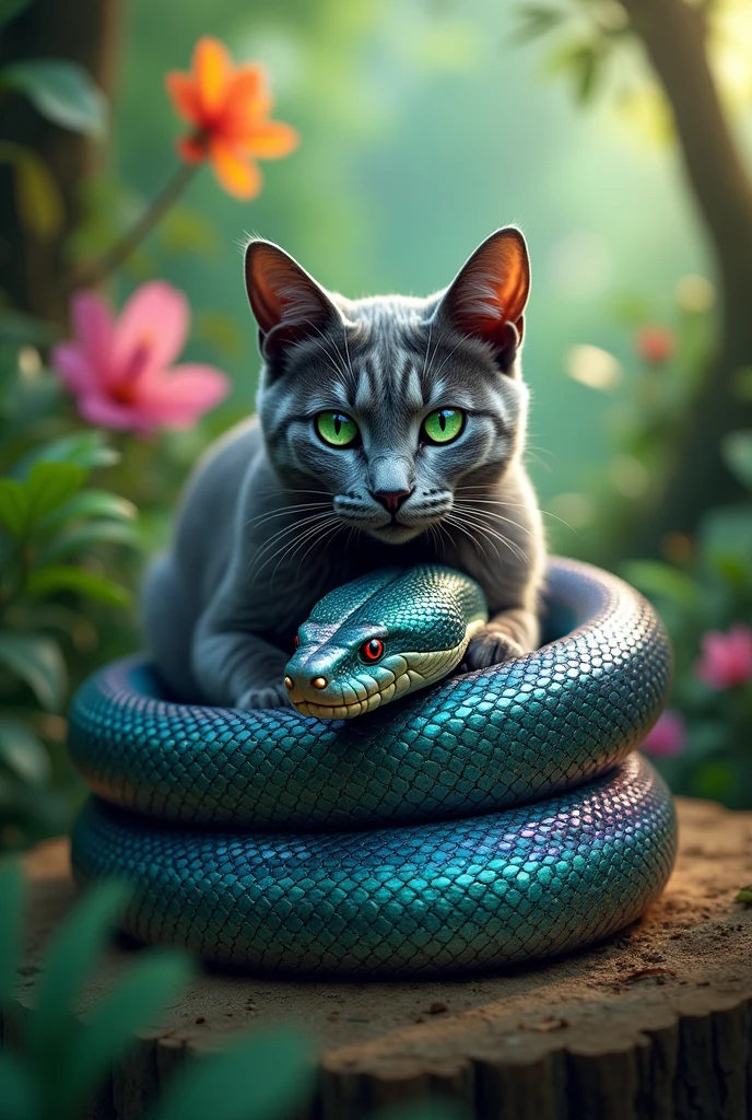 A cat with snake