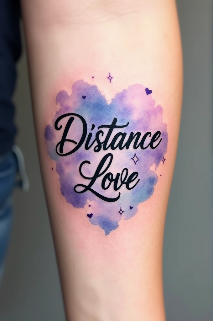 A tattoo that says the word "Distance love"