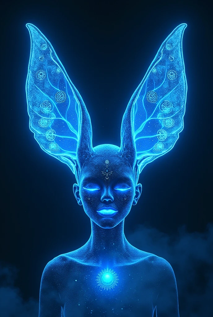 Drawing of spiritual ears in neon blue tones