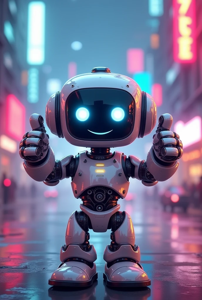 Little robot giving thumbs up sign to say hello