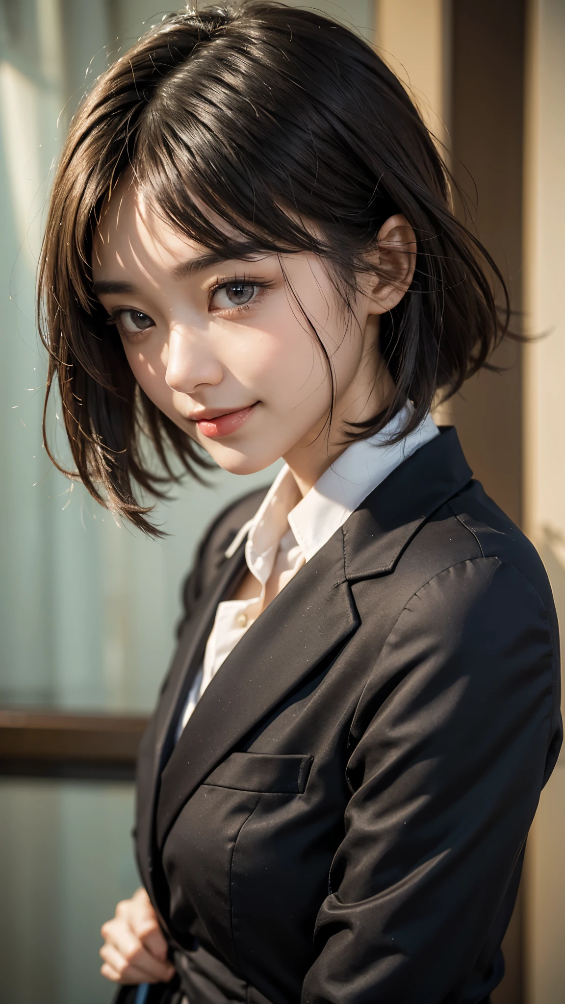 (Beautiful Woman Photo)
(Mastepiece:1.3),Slim Body,Beautiful Japanese girl,((Smile)),Beautiful face,(Lifelike face),Beautiful delicate eyes,((High School Uniform Blazer,Red checked pleated skirt)),Realistic eyes,Beautiful skin,Realistic skin texture(Real Skin)Radiant Skin,Professional Lighting,((Jet black, glossy, straight)),((Short bangs)),Black T-shirt,Mid-chest,High resolution,Sharp Focus,Ultra high definition eyes,