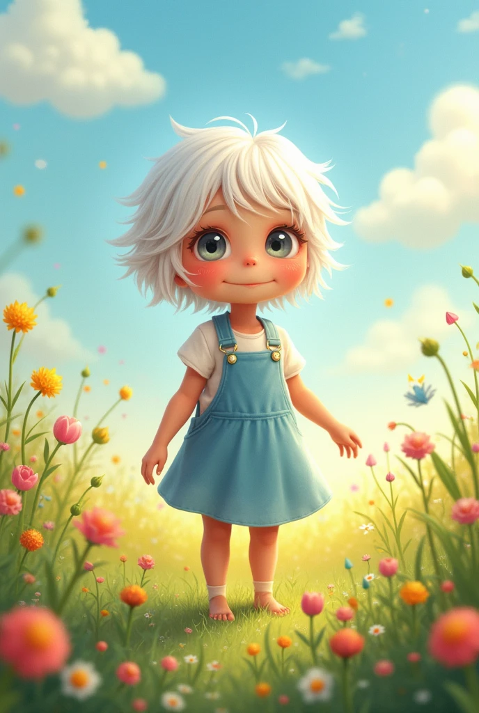 Cute, white hair, gray eyes, slightly messy hair