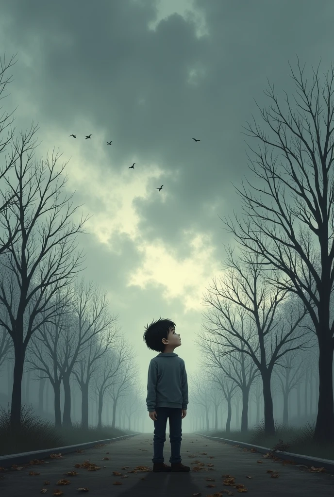 Boy very sad looking towards sky