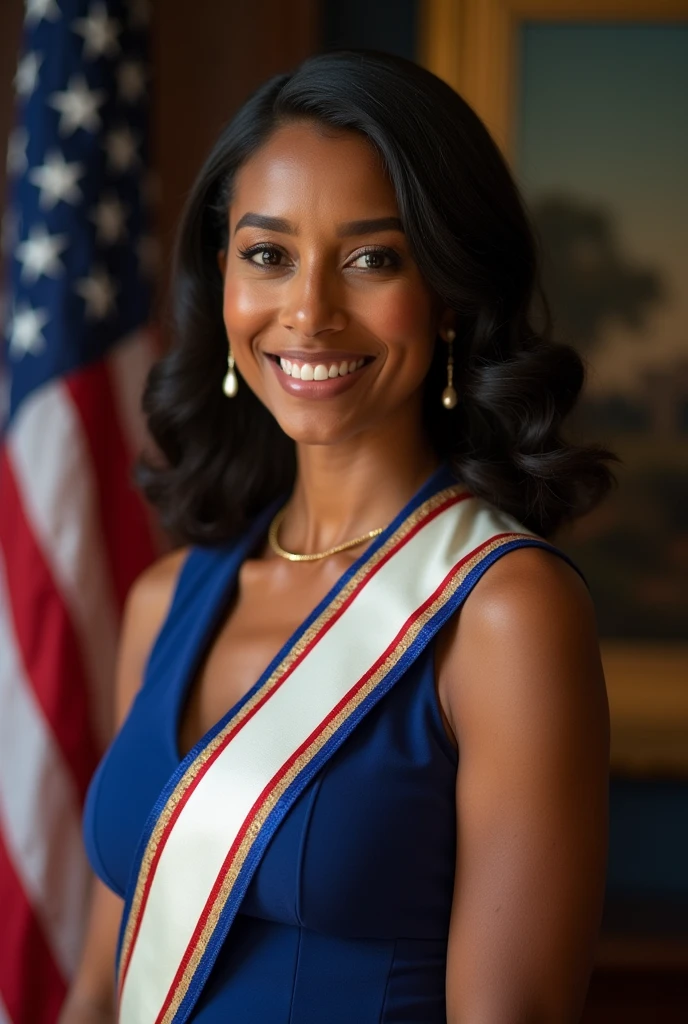Kamila Haris Simpson face Presidential sash 
