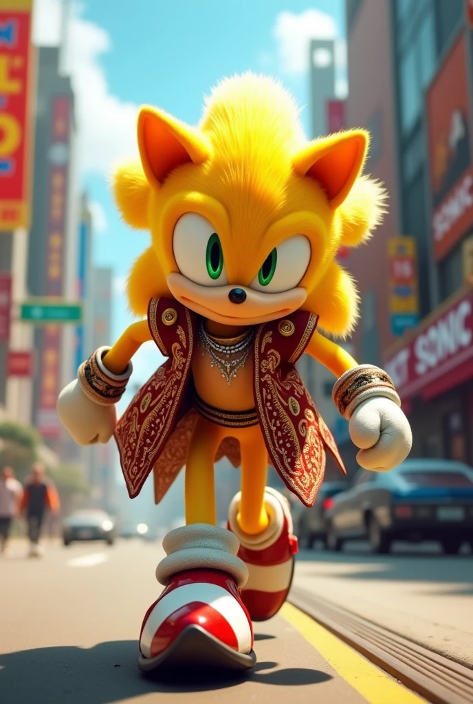 Yellow Sonic dressed in a 15 outfit 