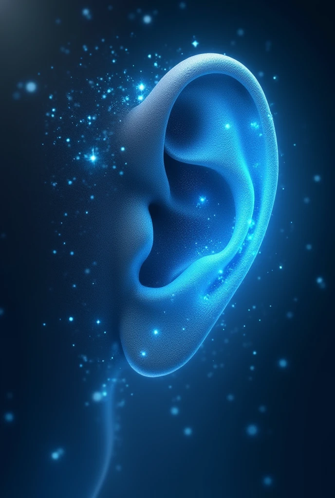 Drawing of normal ears with spiritual ears in neon blue tones realistic supernatural