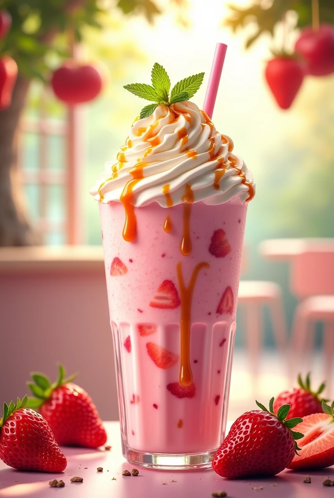 like a very aesthetic strawberry frappe poster from marketingink