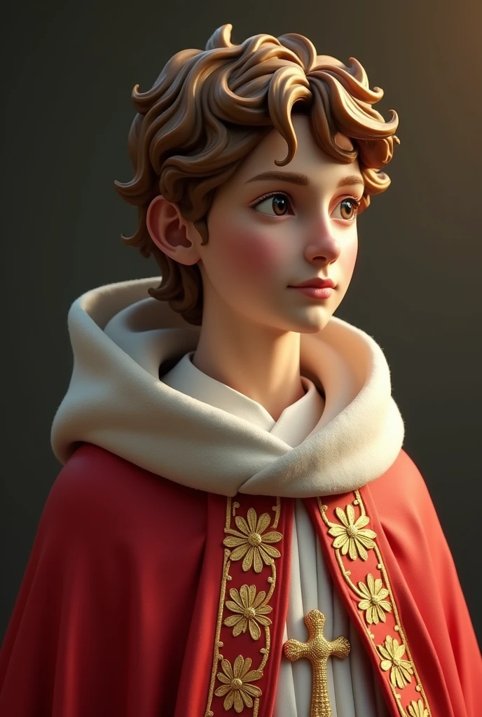 Saint Tarcisius, catholic saint, 3d render, ultra 4k, realistic, gold red and white catolic clothes