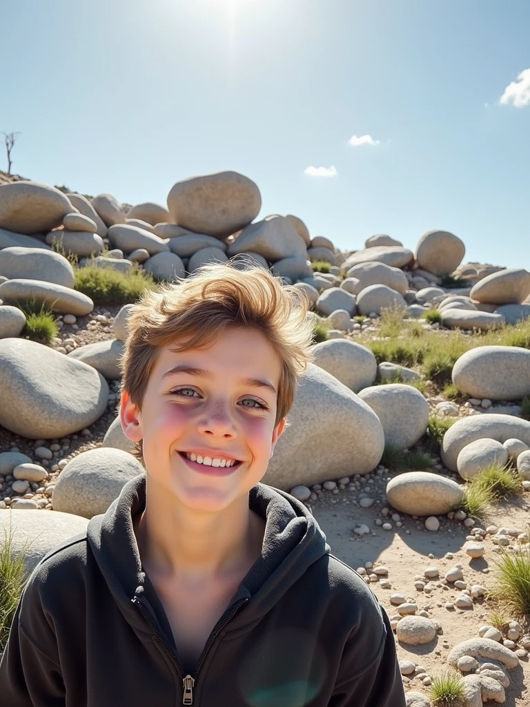  Smiling boy with rocks in the background