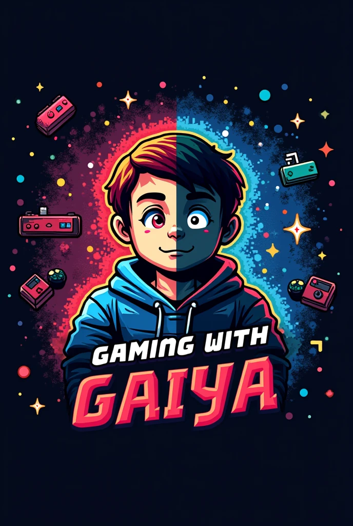 Youtube logo make Name is Gaming with Gaiya. Black and white. Game control. Color half man