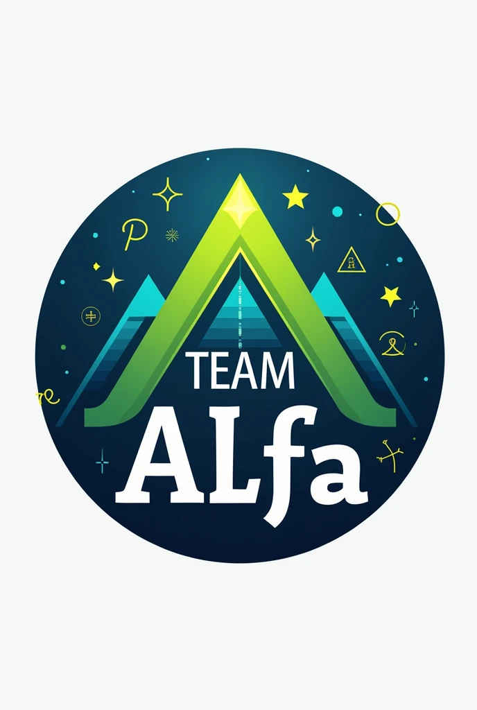 I need you to generate a logo for me related to mathematics where it says "Team Alfa" . The logo must be round, and easy to read, with hints of mathematics and using mathematical symbols or terms You must write high using the Greek letter Alpha