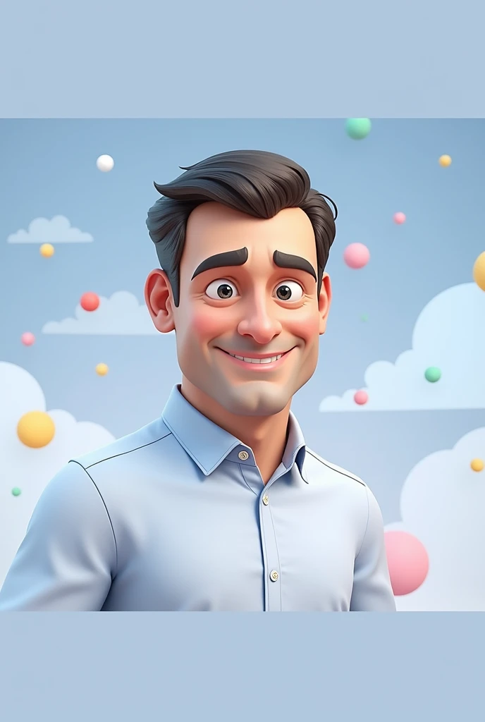 Cartoon character of a man blue shirt, 45 years old adult, an animated character, stylized character, animation style rendering, 3d stylized, closed mouth without a smile