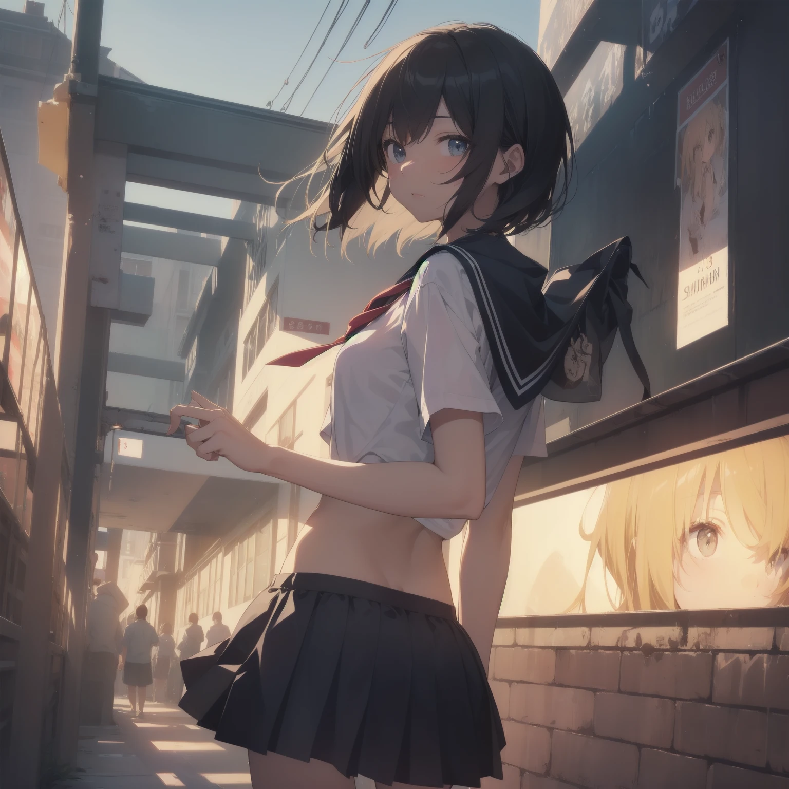 ultra-absurdres-Top quality by artist God, ultra-detailed, high resolution, anime moe artstyle, best anime 8k konachan wallpaper, pixiv contest winner, pool:2810, perfect anatomy,break, 1girl, (Please draw a girl walking sleepily to school alone. )break,(Solo,little female,15yo:1.3),Full limbs, ,a junior high school student, (very short hair), short cut, flat chest, , small butt, small black eyes, beautiful detailed eyes, well-proportioned iris and pupils, expressive eyes, highres detailed hair, soft expression, salor school_uniform, sailor collar, serahuku, bow, pleated skirt,(Detailed Lighting), (Detailed background), in the School commute route. break,super detailed skin, Best cinematic lighting powered by famous artist, 8k,beauty illustration,photoshop_(medium),very aesthetic,break,((artist:merunyaa )), artist:clamp ,artist:carnelian ,artist:kantoku ,
