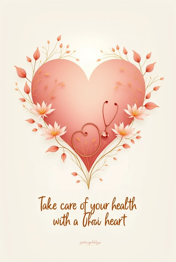 "A soft white shirt printed with a minimal graphic pattern, a light pink heart surrounded by leaves and lotus flowers in a Thai style, with light gold lines. Inside the heart are modern medical symbols such as a stethoscope or a blood pressure monitor, creatively arranged. Below is a creative Thai message that says 'Take care of your health with a Thai heart'. The overall color tone is warm, emphasizing white, light pink, and light gold."
This prompt includes the following elements::
Regarding public health: Use medical symbols, creative and modern.: Using a minimalist graphic style and modern layout, modern Thai style.: Use applied Thai patterns and Thai calligraphy, love, concern and care.: Use heart shapes and caring text in warm tones.: Use off-white, light pink, and light gold.