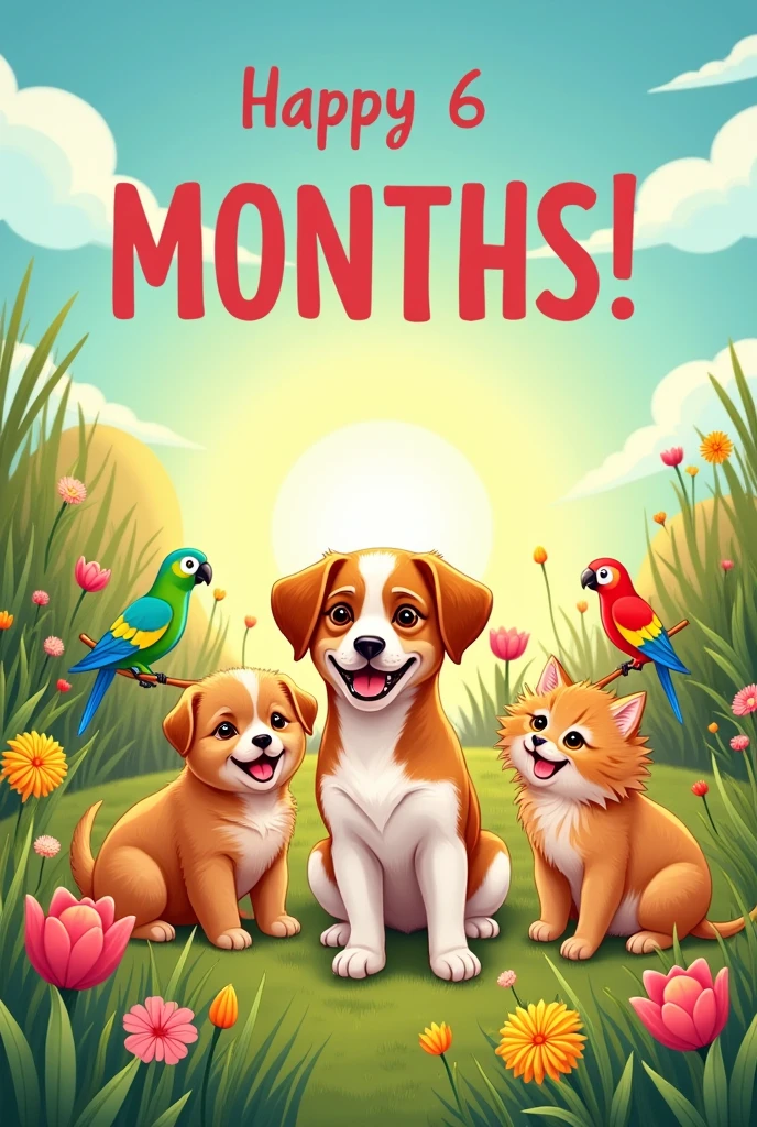 A picture that says 6 months with animals in the picture 