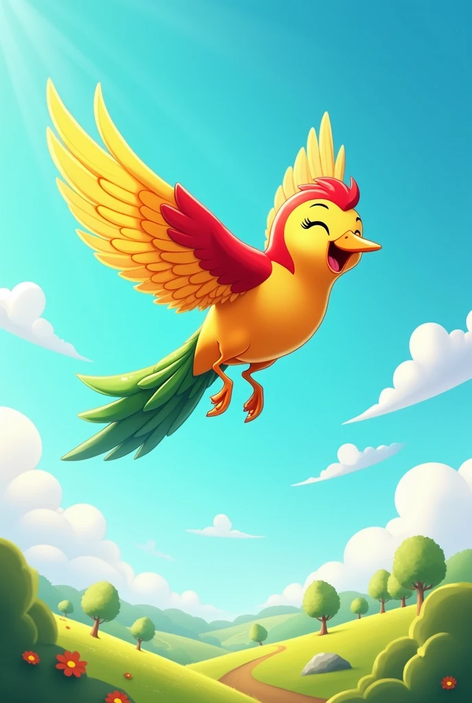 A bird flying with its wings spread out in a cartoon style
