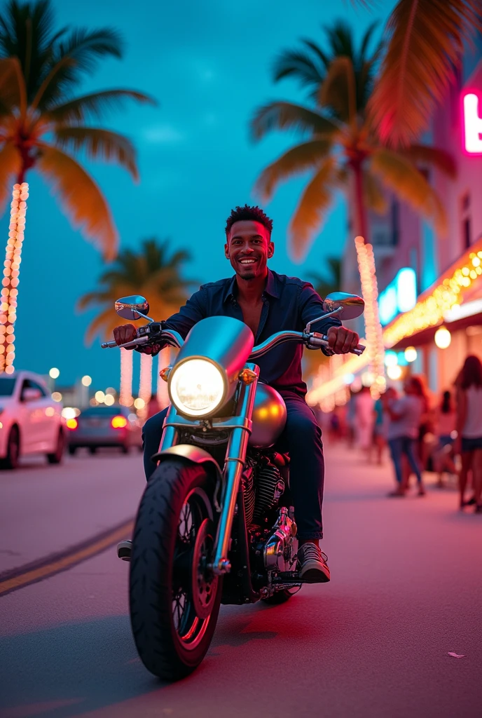 Create an iPhone by riding a motorcycle through the streets of Miami But it is times of being a man who is an iPhone that is smiling