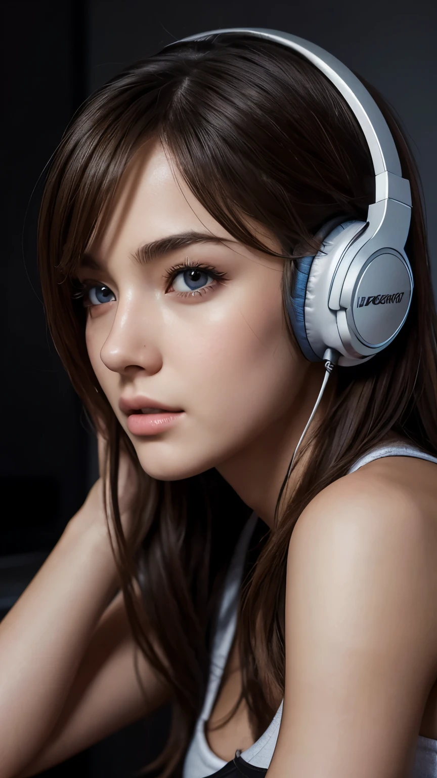 a gamer girl, high-quality headphones, detailed gaming room, beautiful detailed face, beautiful detailed eyes, sexy alluring pose, masterpiece, ultra-detailed, photorealistic, professional, vivid colors, studio lighting, extremely detailed description, (best quality, 4k, 8k, highres, masterpiece:1.2), ultra-detailed, (realistic, photorealistic, photo-realistic:1.37), concept art