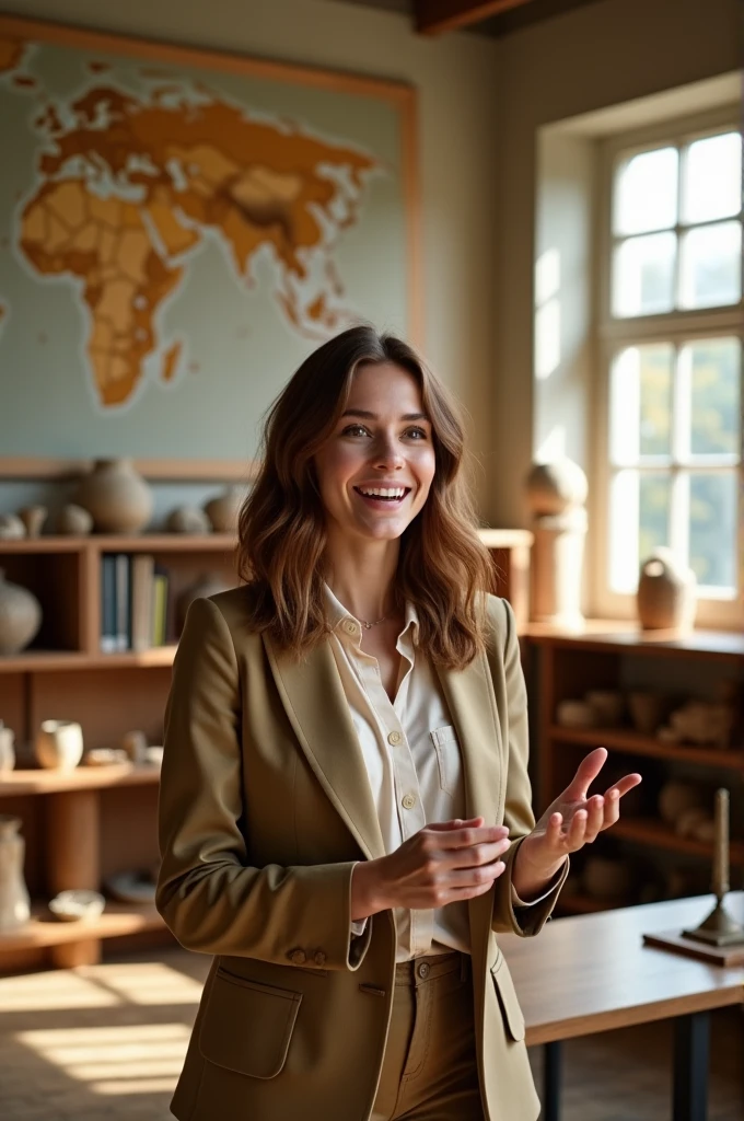 A girl in her 20's works as a Archeology professor and researcher