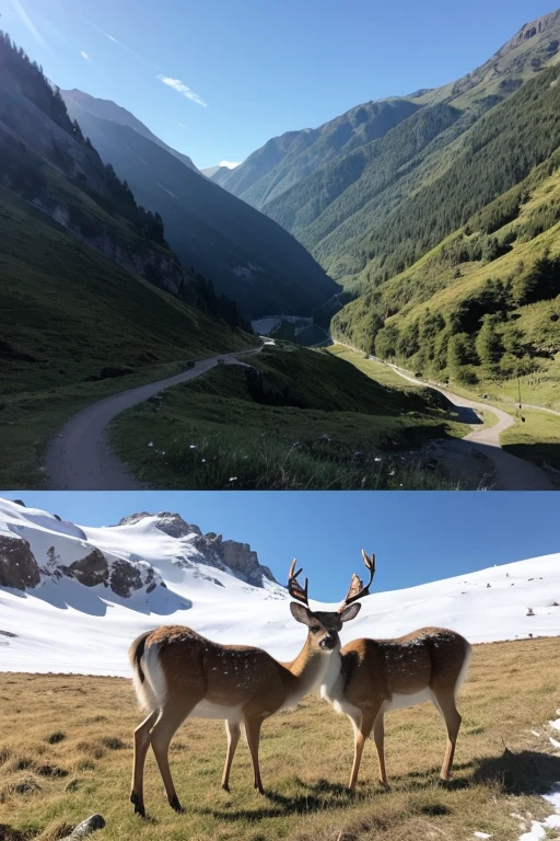 Deep in the mountains and valleys々In the valley where、Two deer appeared。
