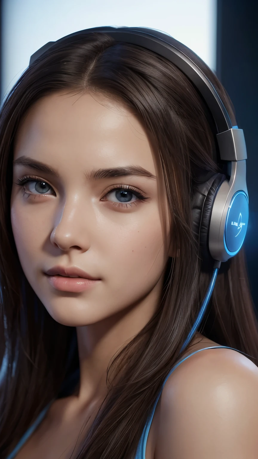 a gamer girl, high-quality headphones, detailed gaming room, beautiful detailed face, beautiful detailed eyes, sexy alluring pose, masterpiece, ultra-detailed, photorealistic, professional, vivid colors, studio lighting, extremely detailed description, (best quality, 4k, 8k, highres, masterpiece:1.2), ultra-detailed, (realistic, photorealistic, photo-realistic:1.37), concept art