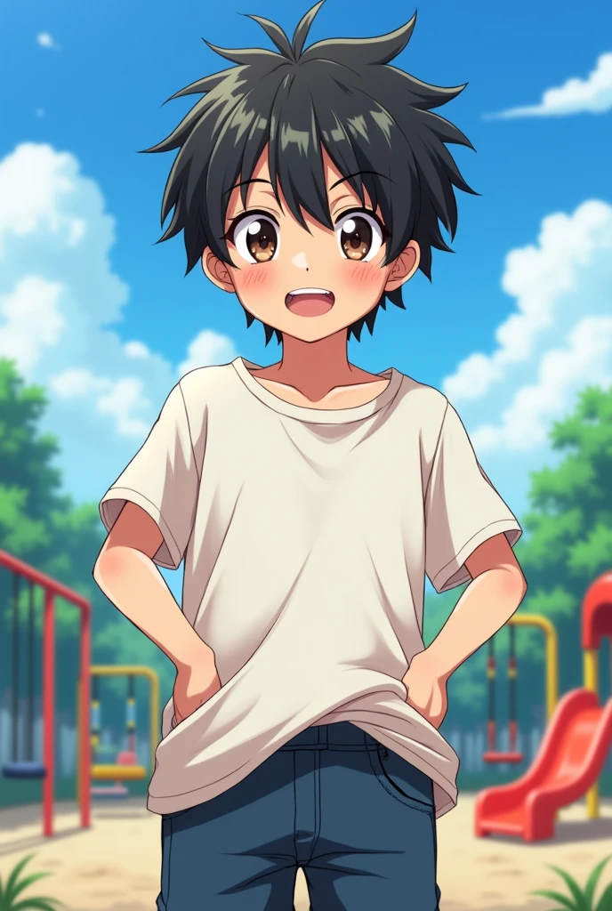 Create an anime child showing his chest