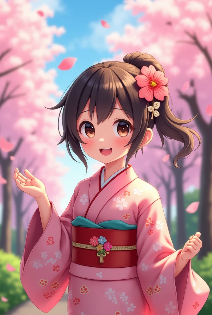 Anime style，Cute Japanese 2D girl，Sakura elements，超高清画质4k8k resolution，webp，Different color action composition，4k8k resolution，Size 9:16