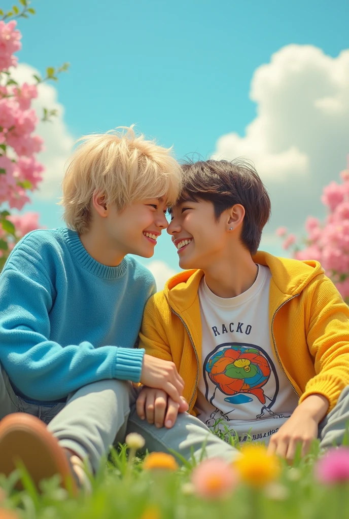 felix from stray kids kissing foot from yeonjun of txt