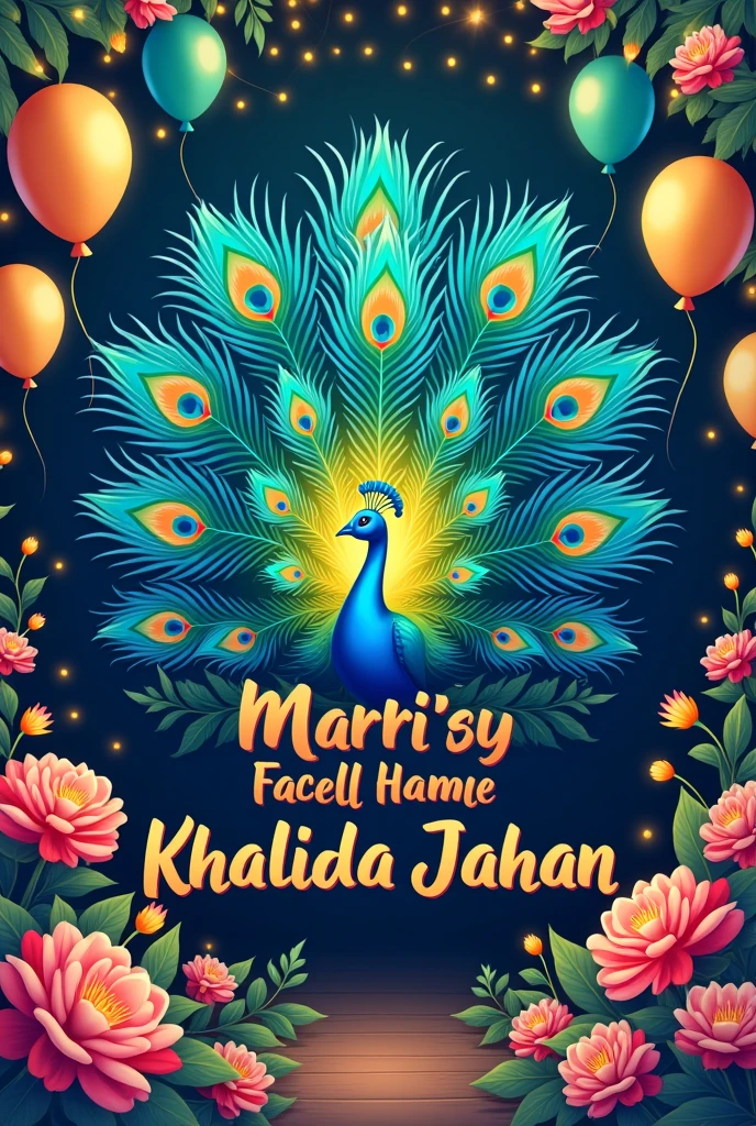 Happy Birthday
Khalida jahan name with peacock feathers