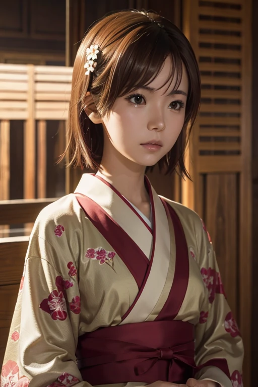Mikoto climbed up, short hair, kimono