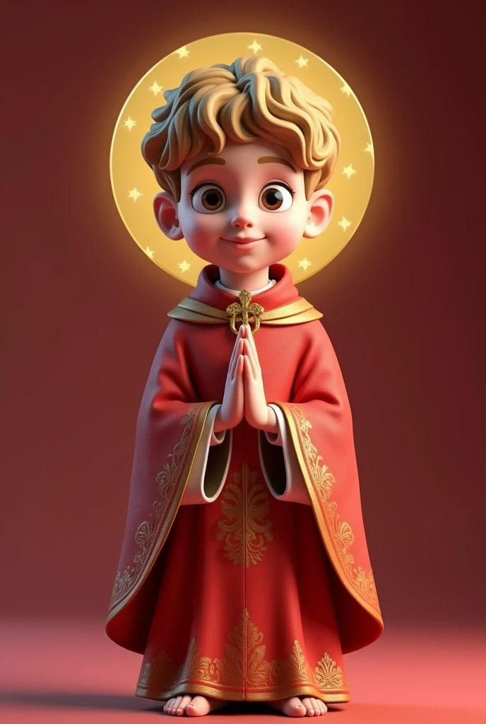 Saint Tarcisius, catholic saint, 3d render, ultra 4k, realistic, Catholic clothing in red colors, white and gold, Youngh, cartoon marble style