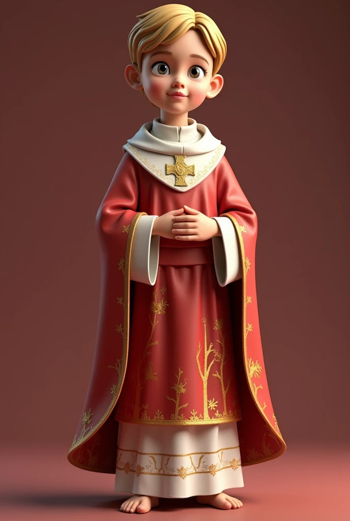 Saint Tarcisius, catholic saint, 3d render, ultra 4k, realistic, Catholic clothing in red colors, white and gold, Youngh, cartoon marble style