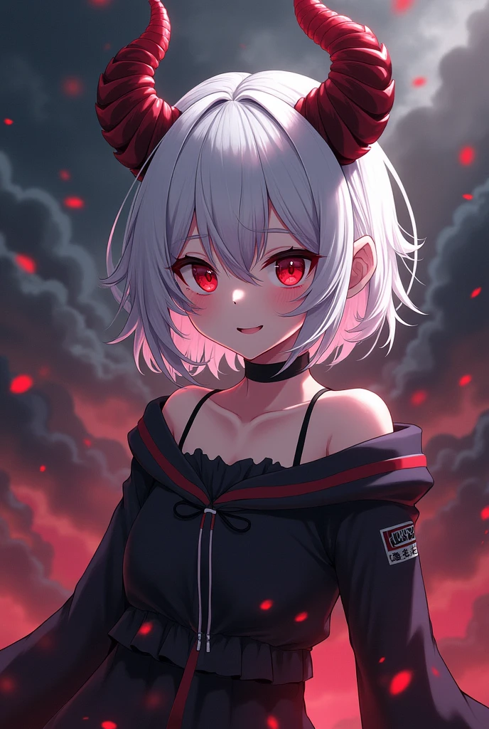 Demon Souls, ager, shotacon, pose sexy, horns, Red eyes, by white, anime, portrait, Ahegao, masculine, big smile, white hair, Ahegao.