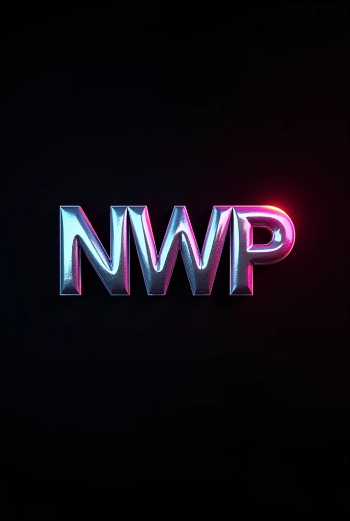 a shiny metallic 3D NWP logo, premium entertainment, photography style, high quality, glossy, reflective, modern, minimal, sleek, cinematic lighting, dramatic shadows, vibrant colors, cinematic composition, high definition, photorealistic, 8k, masterpiece black background 