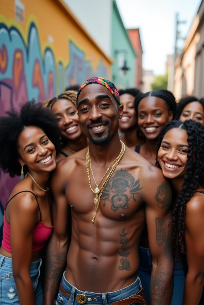 2pac with his Tatoo and beautiful black women taking selfie