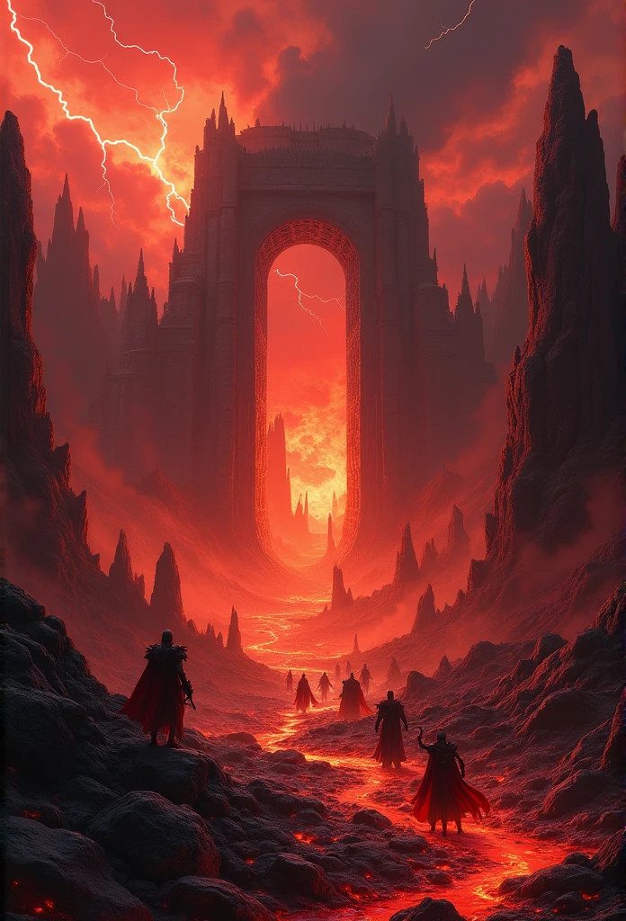 , hellscape, bottom of hell, Hell's final battle, apocalyptic landscape!!!!!, mustafar, hell ruins, ! apocalyptic landscape!!, Superb D & DA Dark Sun Art, gate to hell, gate to hell, World of Warcraft concept art, Rescue from the underworld!!!!!!