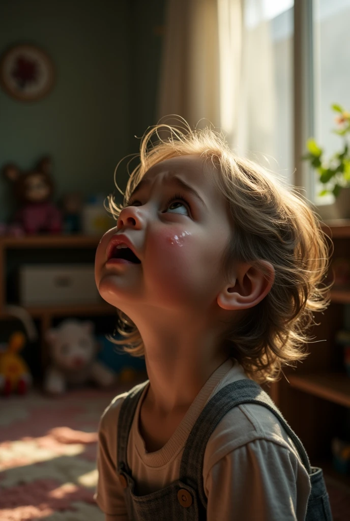picture of crying child looking up