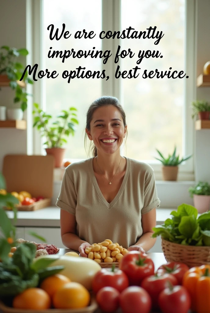 I need an Amazon Fresh ad, where a happy customer shows how the shopping and delivery experience has improved with new features, such as fast delivery options or new product selections and puts the phrase "We are constantly improving for you. More options, best service"