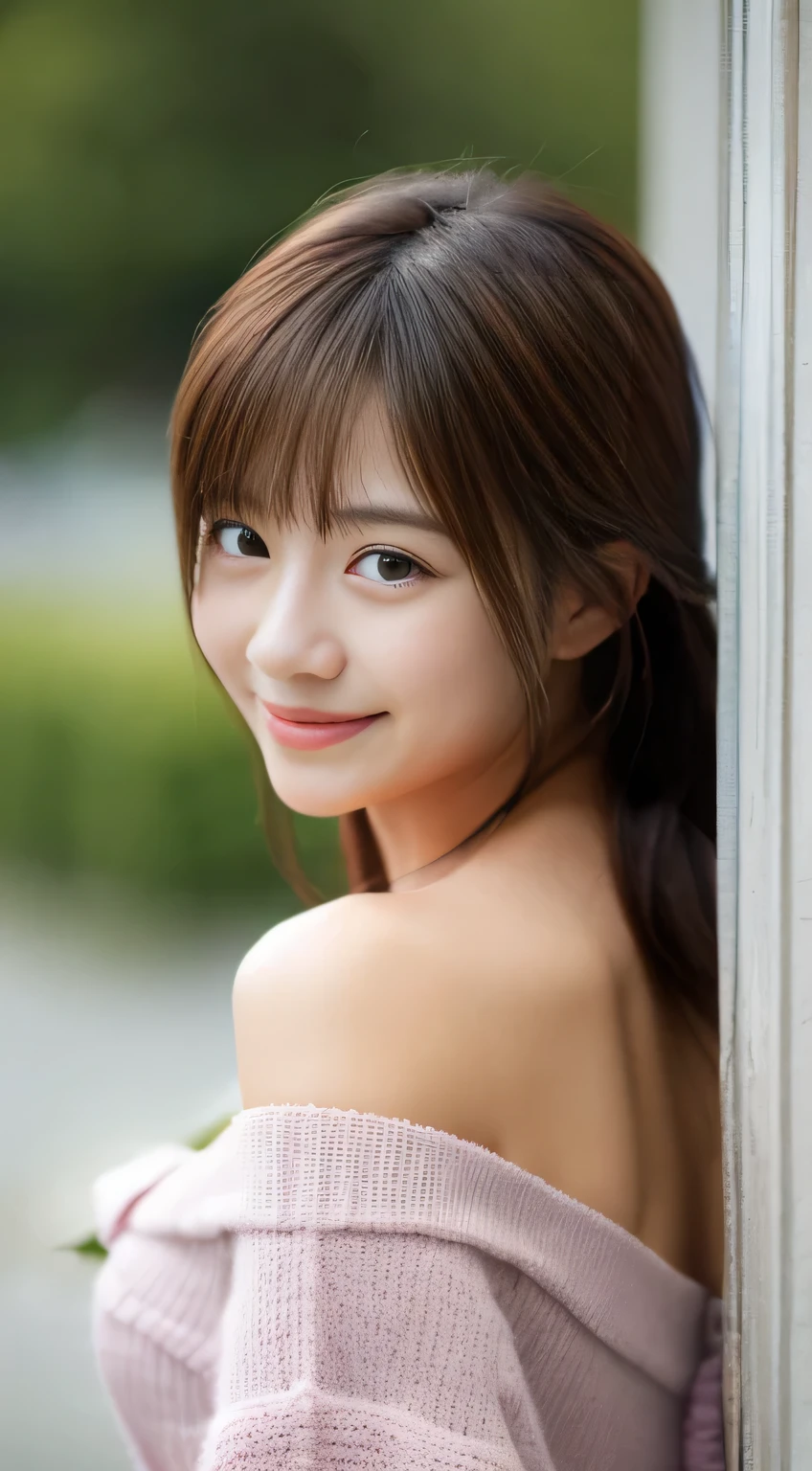 masterpiece,best quality,(Japanese girl),((Beautiful girl)),cleavage,(off shoulder:1.2),(perfect body beauty:1.2),(shy smile),From slightly above